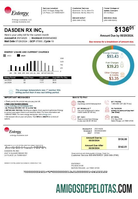 realista Modelo de conta de serviços públicos Entergy Business dos EUA Louisiana em formatos Word e PDF, versão 2
